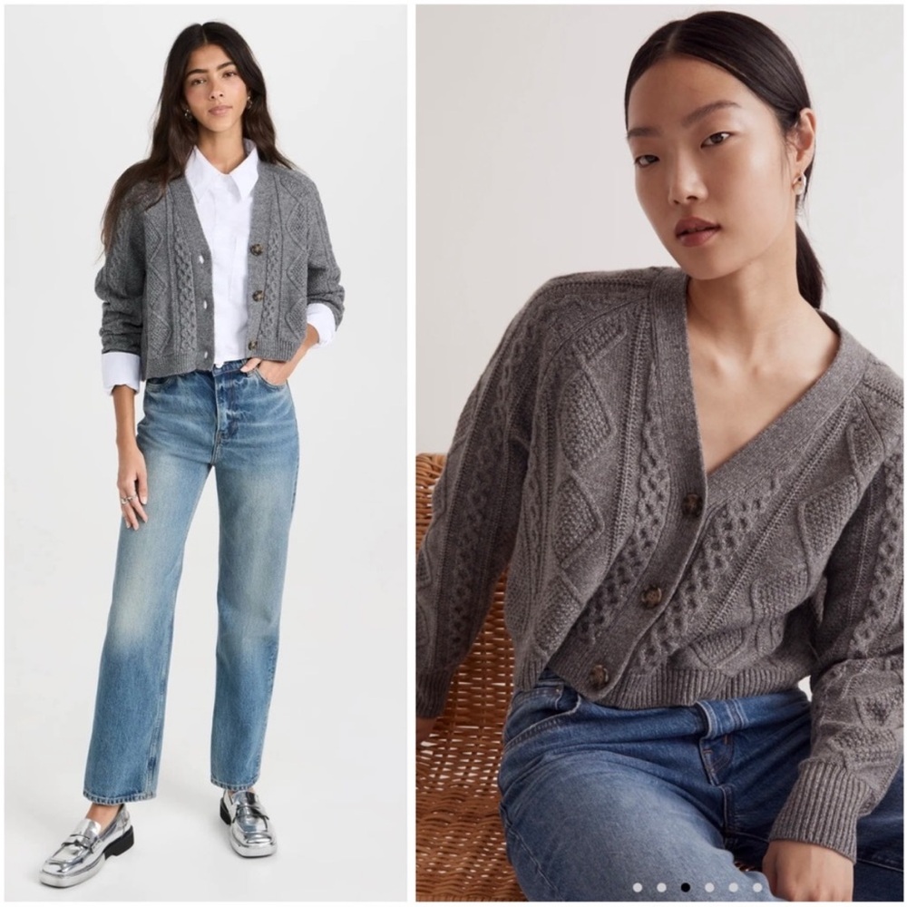 Madewell Glitter Gray Cable Knit Cardigan